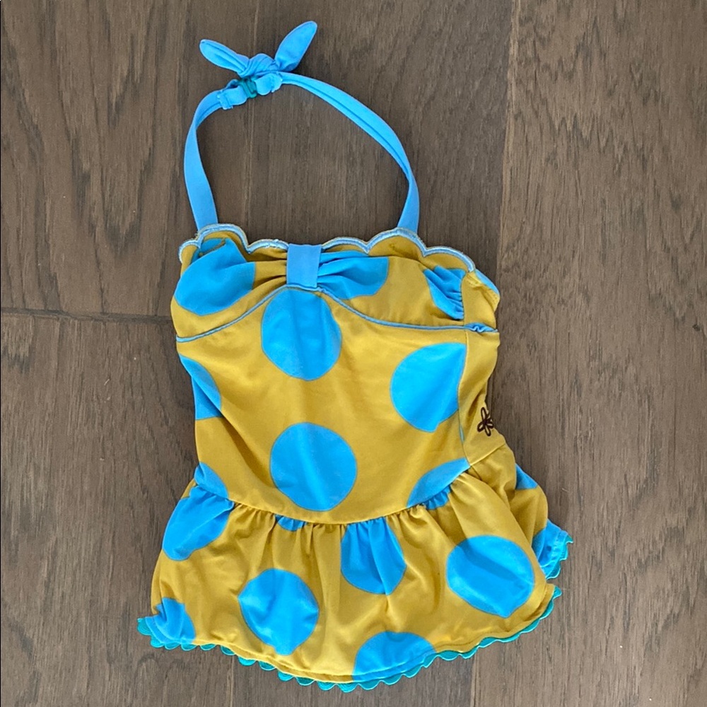Girls' Yellow and Blue Polka Dot Swimsuit